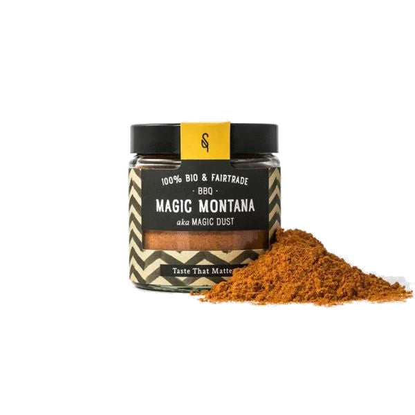Magic Montana Bio aka Magic Dust, 65 g. Magic Dust Das wohl das beliebteste BBQ-Rub der Welt. Die ausgewogene Mischung aus Paprika, Knoblauch, Senfpulver und Kreuzkümmel verleiht diesem Gewürzklassiker den typisch würzigen und eine angenehm scharfe Geschmacksnote. Beim Grillen bildet sich auf dem Fleisch eine leckere Gewürzkruste, die für einzigartigen Geschmack sorgt.