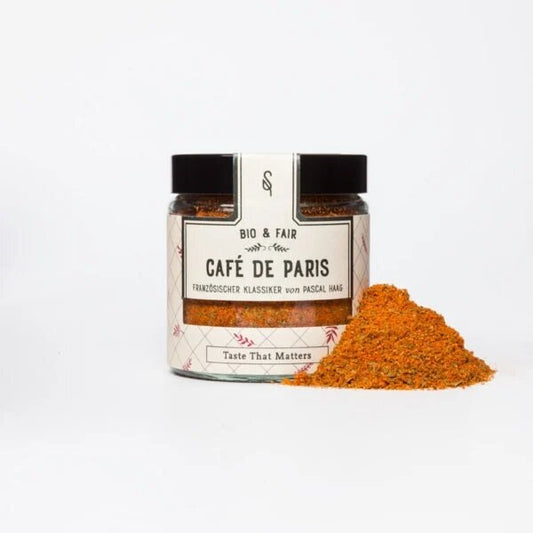 Gewürzmischung Café de Paris. Der Klassiker der französischen Küche, als Butter oder Sauce wird Café de Paris vor allem zu gegrilltem Rindfleisch serviert. 