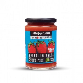 Pelati in Salsa Bio „Tomato Revolution“, 340 g. Geschälte Tomaten in Tomatensaft aus Sizilien. Siccagno-Tomaten aus dem Belice-Tal.  Für cremige Saucen mit intensivem Geschmack.