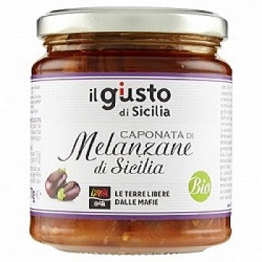 Caponata di Melanzane di Sicilia Bio, 1 Glas, 270 g. Die sizilianische Caponata ist eine süß-saure Soße auf Gemüsebasis, die Hauptzutat sind Auberginen.Caponata kann sowohl kalt als Vorspeise aber auch warm als Beilage serviert werden.