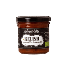 Relish gegrilltes Gemüse, 1 Glas, Füllmenge 150 g. Relish aus gegrilltem Gemüse. Passt gut zu Fondue, Raclette, zum Grillen, als Antipasti auf Crostini oder geröstetem Landbrot aber auch zu frischer Pasta.